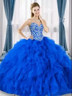 Royal Blue Sleeveless Beading and Ruffles Floor Length Quinceanera Dresses