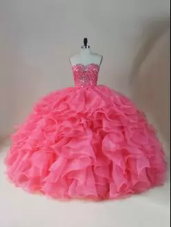 Stunning Hot Pink Organza Vestidos de Quinceanera Bling Bling Bodice