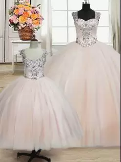 Pink Sleeveless Beading Floor Length Sweet 16 Dress