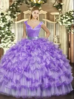 Ruffled Layers Quinceanera Gown Lavender Zipper Sleeveless Floor Length