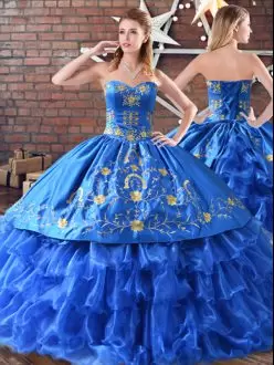Embroidery Vestidos de Quinceanera Blue Sleeveless Floor Length