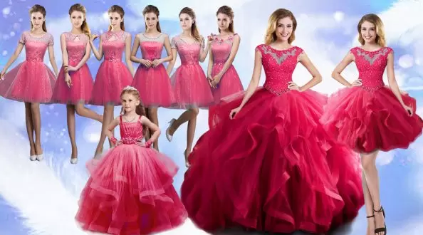 Hot Pink Sleeveless Floor Length Beading Lace Up Quinceanera Dress Scoop