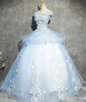 Affordable Ball Gowns 15 Quinceanera Dress Baby Blue V-neck Organza Sleeveless Floor Length Lace Up