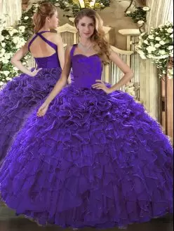 Ruffles Sweet 16 Dress Purple Lace Up Sleeveless Floor Length
