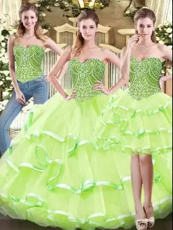 Trendy Organza Sweetheart Sleeveless Lace Up Ruffled Layers Sweet 16 Dress in Yellow Green
