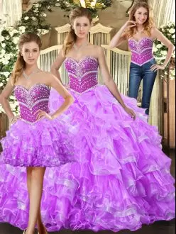Extravagant Lilac Sleeveless Beading and Ruffles Floor Length Quinceanera Dress