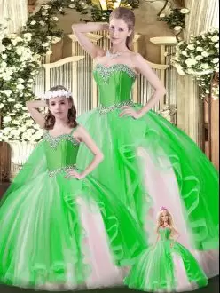 Artistic Sweetheart Sleeveless Lace Up Quince Ball Gowns Green Organza Ruffles