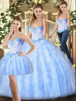 Modern Lavender Sweetheart Lace Up Beading and Ruffles Sweet 16 Quinceanera Dress Sleeveless