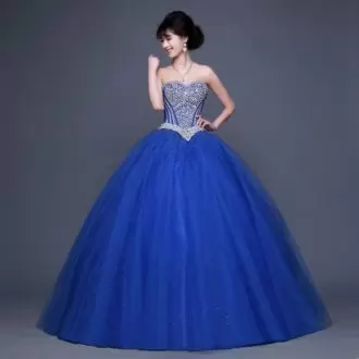 Floor Length Royal Blue Sweet 16 Dress Sweetheart Sleeveless Lace Up