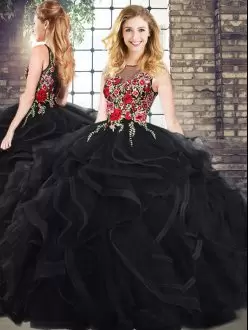 Fantastic Black Sleeveless Zipper Vestidos de Quinceanera for Military Ball and Sweet 16 and Quinceanera