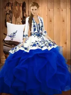 Glorious Blue Lace Up Quinceanera Dresses Embroidery Sleeveless Floor Length