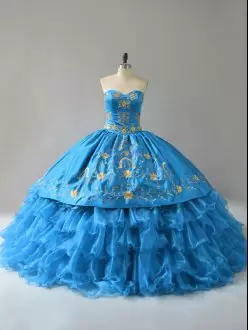 Charming Ball Gowns Sleeveless Blue Quinceanera Gowns Lace Up