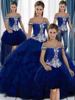 Royal Blue Lace Up 15th Birthday Dress Appliques Floor Length