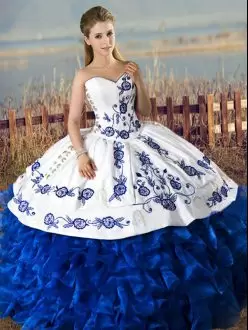 Sleeveless Sweetheart Lace Up Floor Length Embroidery and Ruffles Sweet 16 Quinceanera Dress Sweetheart