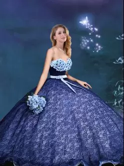 Hot Sale A-line Quinceanera Gown Royal Blue Sweetheart Lace Sleeveless Lace Up