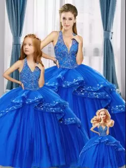 Hot Sale Royal Blue Sleeveless Beading Floor Length Sweet 16 Dress