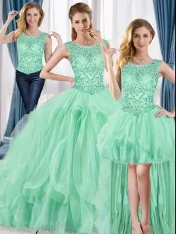 Designer Scoop Sleeveless Tulle Quinceanera Gowns Beading Lace Up