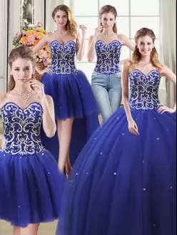 Shining Floor Length Ball Gowns Sleeveless Royal Blue 15 Quinceanera Dress Lace Up