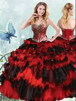 Beauteous Sleeveless Sweetheart Lace Up Floor Length Beading and Ruffled Layers and Sequins Ball Gown Prom Dress Sweetheart