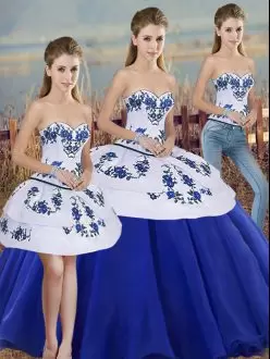 Spectacular Embroidery and Bowknot Sweet 16 Quinceanera Dress Royal Blue Lace Up Sleeveless Floor Length