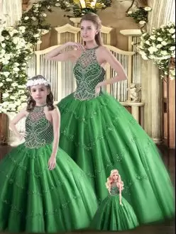 Stylish Floor Length Ball Gowns Sleeveless Dark Green 15 Quinceanera Dress Lace Up