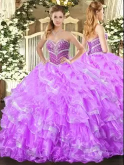 High End Sleeveless Sweetheart Beading and Ruffled Layers Lace Up Quinceanera Dress