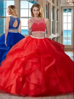 Affordable Red Scoop Zipper Beading Quince Ball Gowns Sleeveless