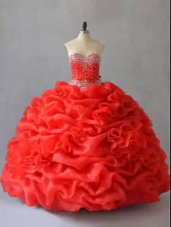Elegant Pick Ups Bottom Red Sweetheart Quinceanera Gown Organza with Blings