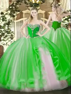 Lace Up Quinceanera Gowns Beading and Ruffles Sleeveless Floor Length