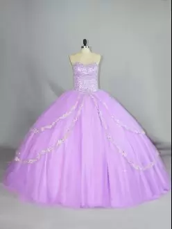 Lavender Sleeveless Tulle Lace Up Ball Gown Prom Dress for Sweet 16 and Quinceanera
