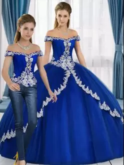 High End Royal Blue Quinceanera Gown Quinceanera with Lace Off The Shoulder Sleeveless Lace Up