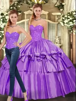 Eggplant Purple Sleeveless Organza Lace Up Quinceanera Gowns for Military Ball and Sweet 16 and Quinceanera