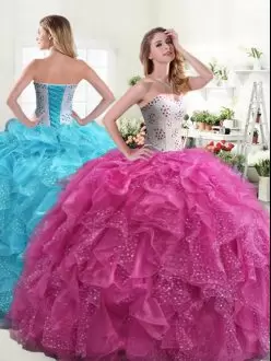 Dynamic Organza Sleeveless Floor Length Quinceanera Dresses and Beading and Ruffles