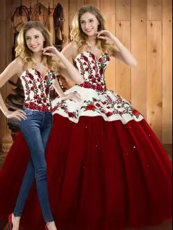 Luxurious Wine Red Sweetheart Neckline Embroidery Quinceanera Dress Sleeveless Lace Up