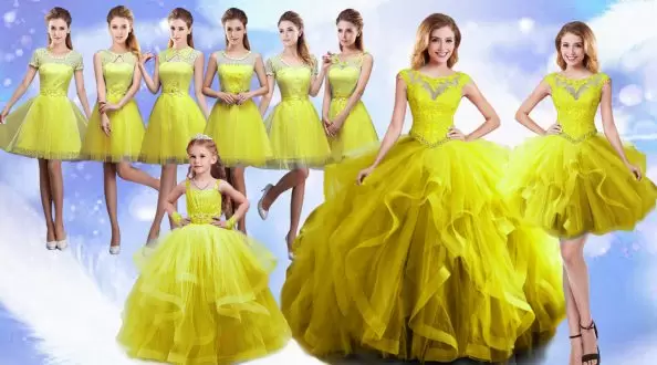 Floor Length Ball Gowns Sleeveless Yellow Ball Gown Prom Dress Lace Up