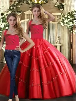 Sleeveless Halter Top Lace Up Floor Length Appliques Quinceanera Dress Halter Top