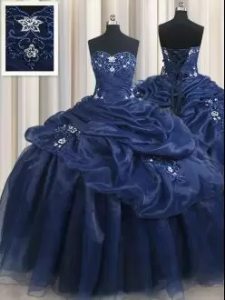 Navy Blue Organza Pick Ups 15th Birthday Dress Online Sale