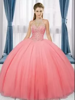 Wonderful Floor Length Ball Gowns Sleeveless Watermelon Red Quinceanera Dresses Lace Up