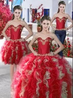 Beading Vestidos de Quinceanera Red Lace Up Sleeveless Floor Length