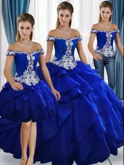 Luxury Royal Blue Organza Lace Up Ball Gown Prom Dress Sleeveless Floor Length Appliques