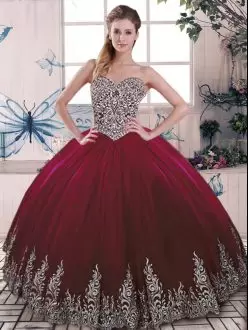 Tulle Sleeveless Floor Length Sweet 16 Dresses and Beading and Embroidery