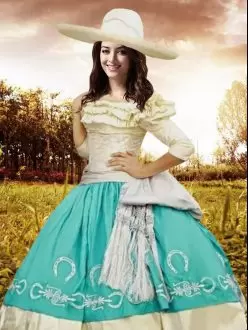 Multi-color Half Sleeves Taffeta Lace Up Sweet 16 Quinceanera Dress for Military Ball and Quinceanera Party