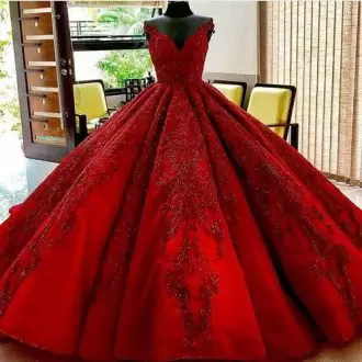 New Arrival Red V-neck Big Skirt Quinceanera Dress with Satin