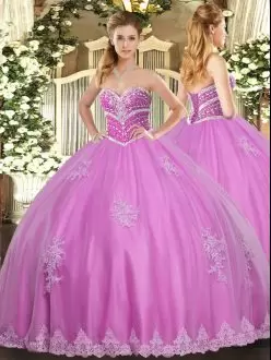 Rose Pink Sweetheart Neckline Beading and Appliques Quinceanera Dress Sleeveless Lace Up