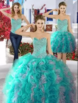 Multi-color Ball Gowns Beading Sweet 16 Quinceanera Dress Lace Up Organza Sleeveless Floor Length