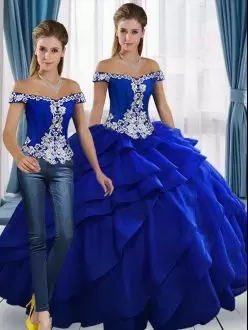 Best Floor Length Royal Blue Sweet 16 Quinceanera Dress Off The Shoulder Sleeveless Lace Up