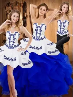 Perfect Satin and Organza Sleeveless Floor Length Quinceanera Dress and Embroidery and Ruffles