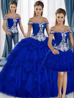 Royal Blue Tulle Lace Up Sweetheart Sleeveless Floor Length Sweet 16 Dress Beading and Appliques