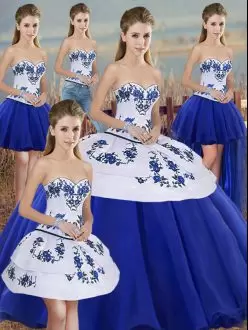 Royal Blue Sleeveless Embroidery and Bowknot Floor Length Quinceanera Dresses