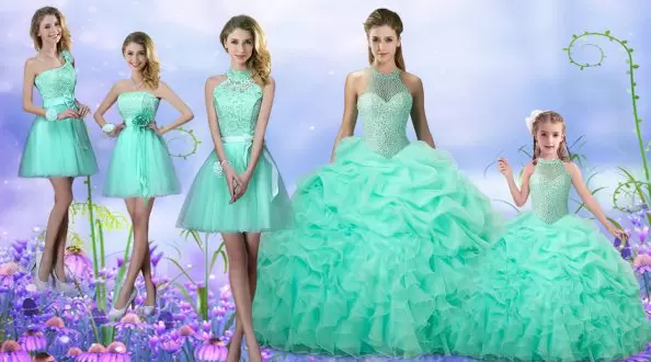 Vintage Apple Green Sleeveless Beading and Ruffles and Pick Ups Floor Length Sweet 16 Quinceanera Dress